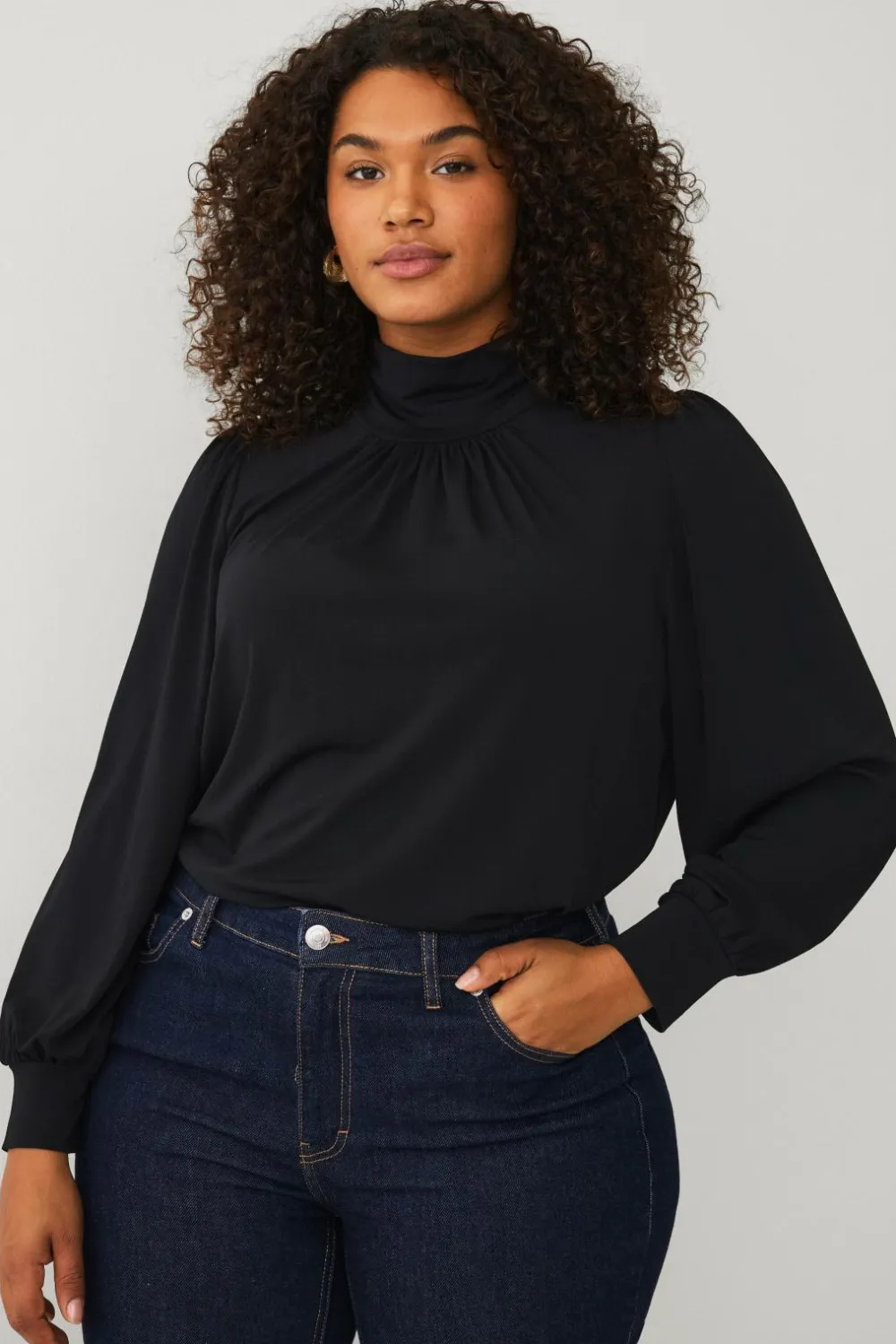 Ellos Toppe & Tank-Toppe>Plus collection Top med pufærmer sort