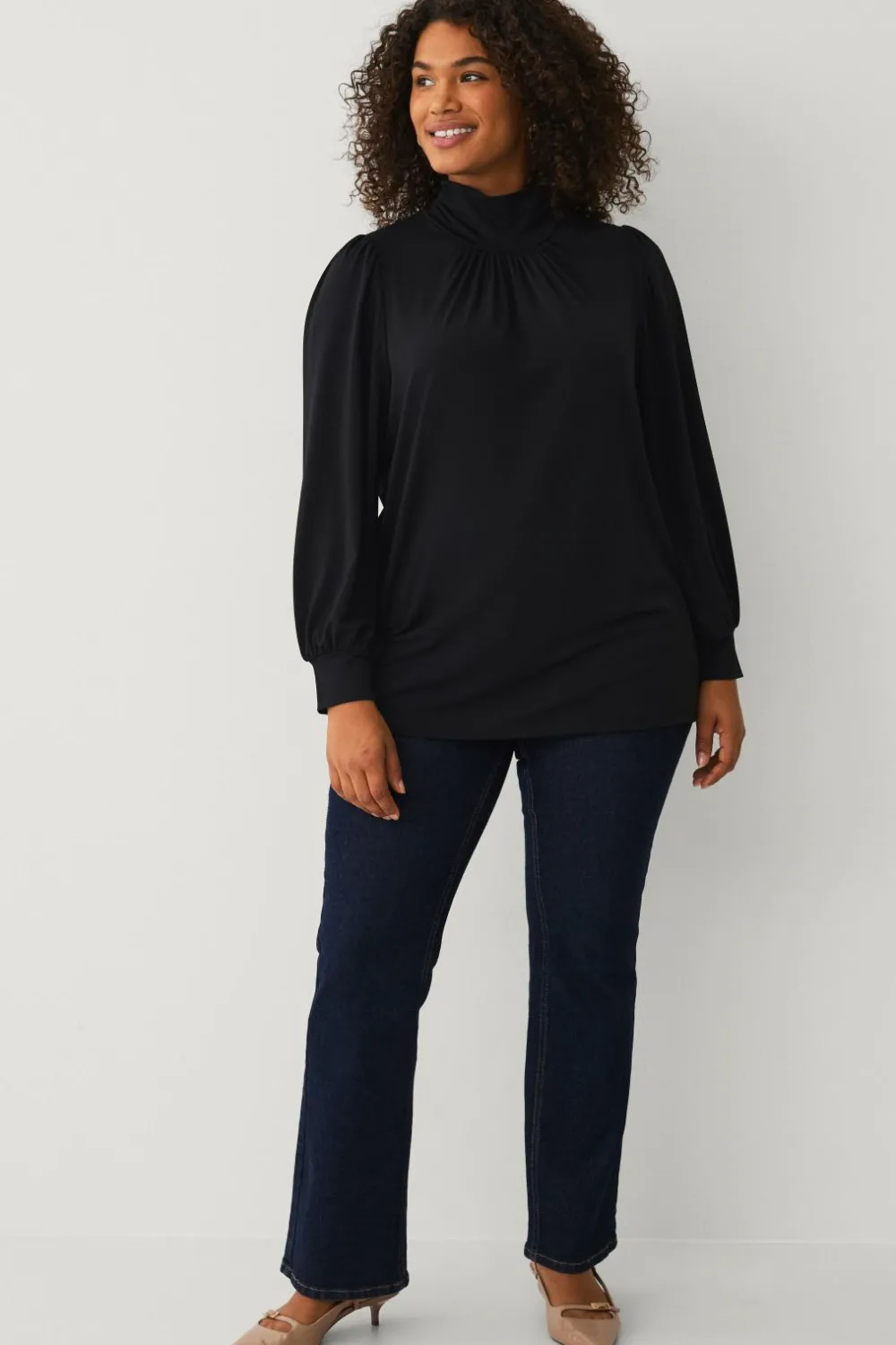Ellos Toppe & Tank-Toppe>Plus collection Top med pufærmer sort