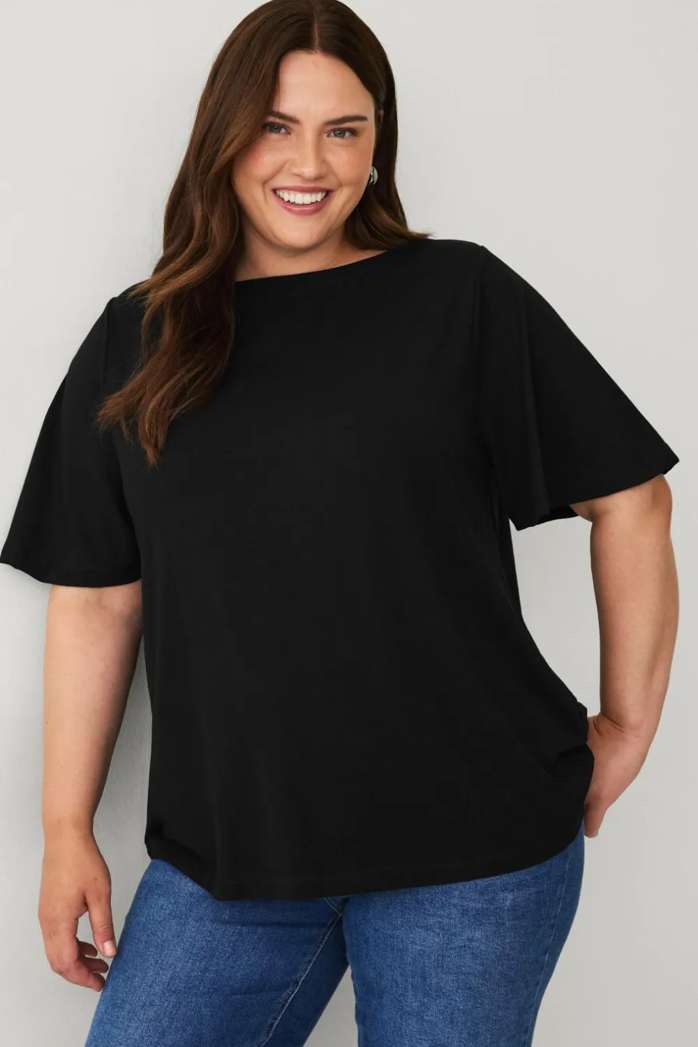 Ellos Plus collection Top med bådudskæring sort Online