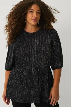 Ellos Toppe & Tank-Toppe>Plus collection Top med pufærmer sort