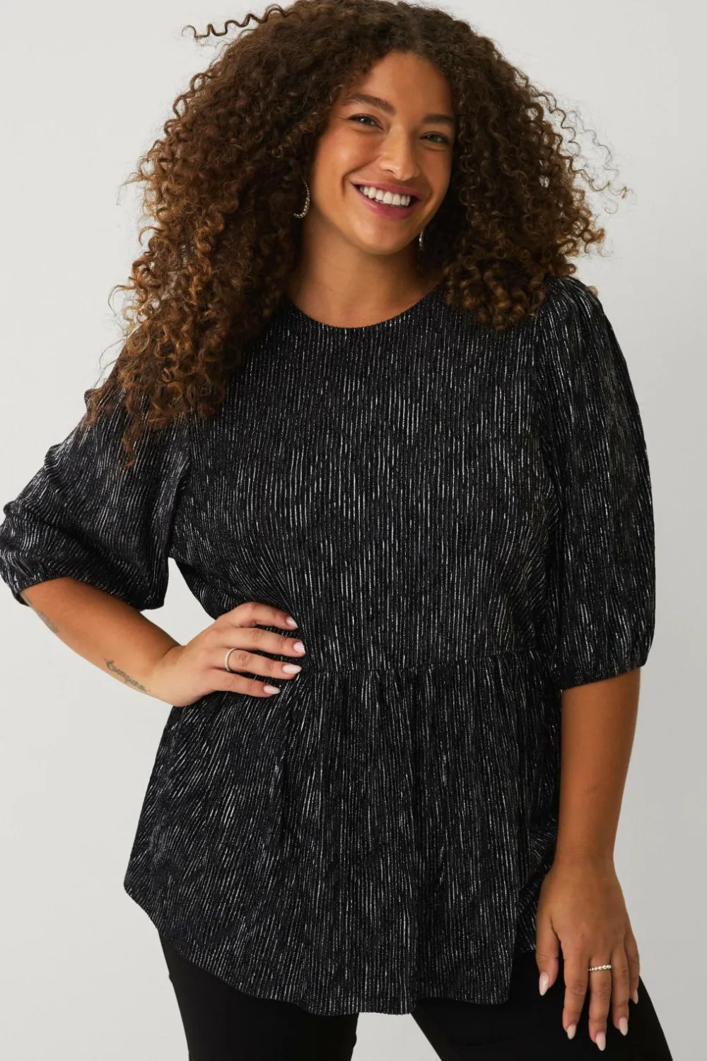 Ellos Toppe & Tank-Toppe>Plus collection Top med pufærmer sort