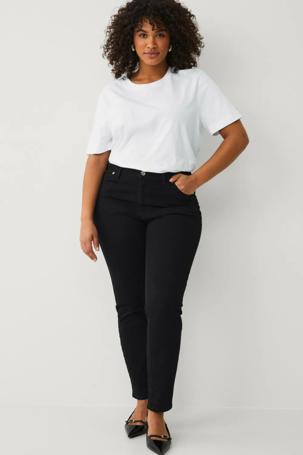 Ellos Plus collection slim jeans med høj talje Sort New