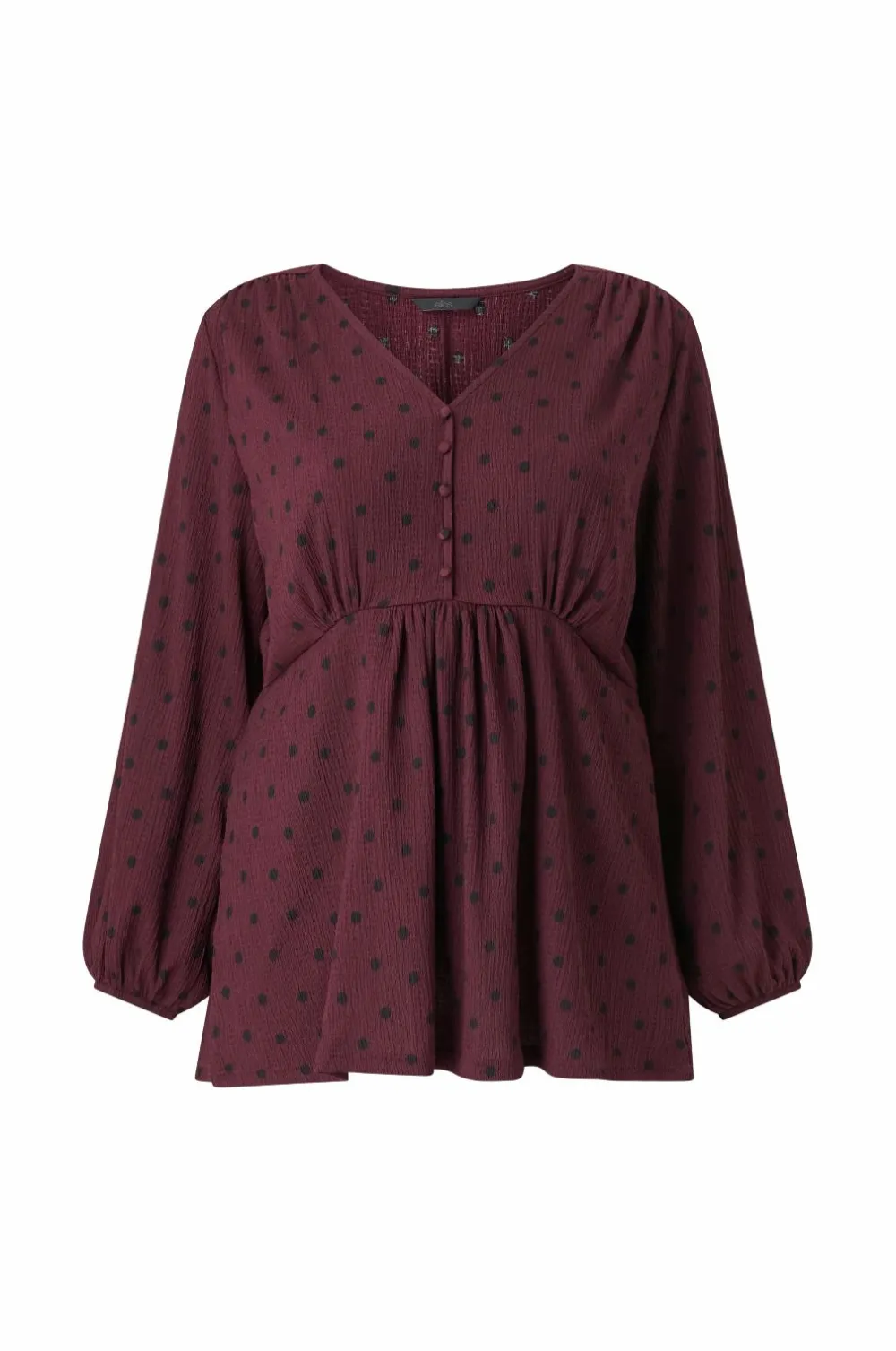 Ellos Tunikaer>Plus collection Tunika med V-hals Bordeaux med sort prik