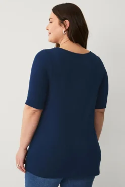 Ellos Plus collection Blød top med bådhals Marineblå New