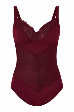 Ellos Shaping>Plus collection Shapingbody med blondedetaljer - medium støtte Vinrød