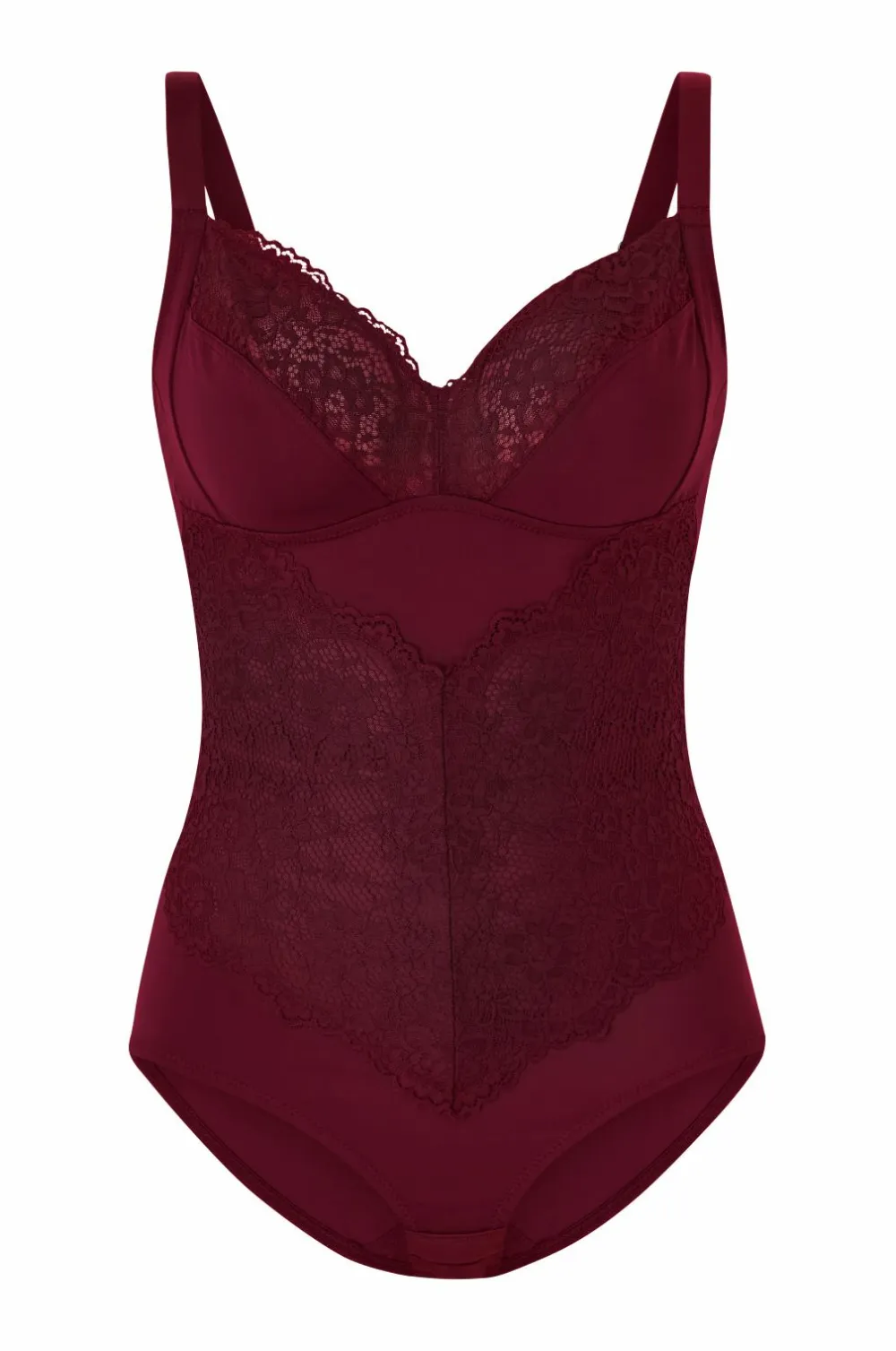 Ellos Shaping>Plus collection Shapingbody med blondedetaljer - medium støtte Vinrød