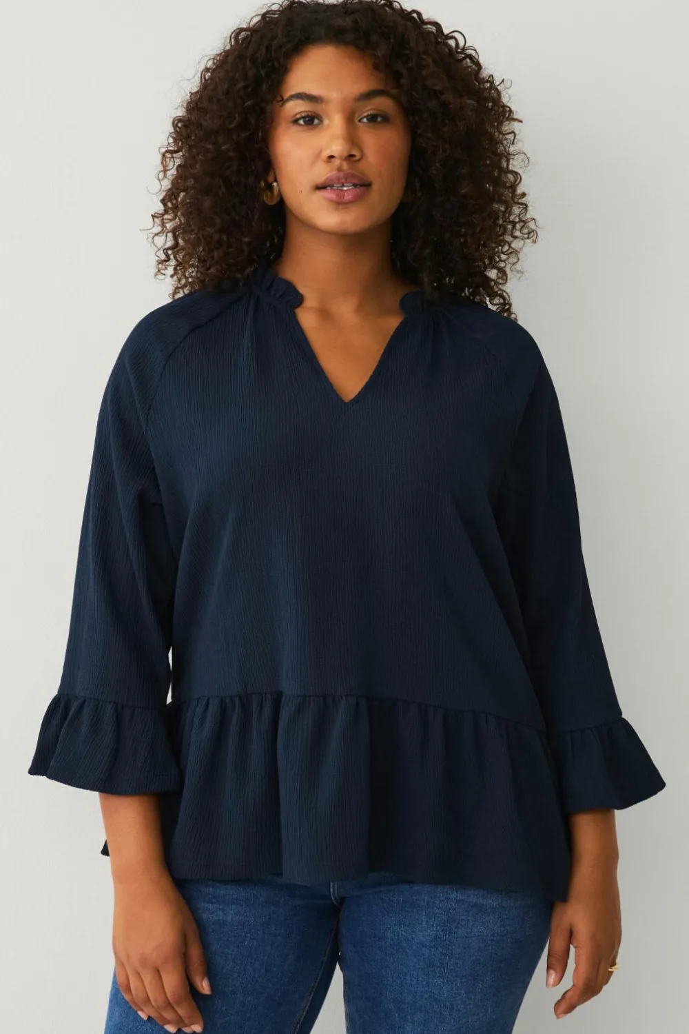 Ellos Plus collection Top i struktureret jersey mørk blå Outlet