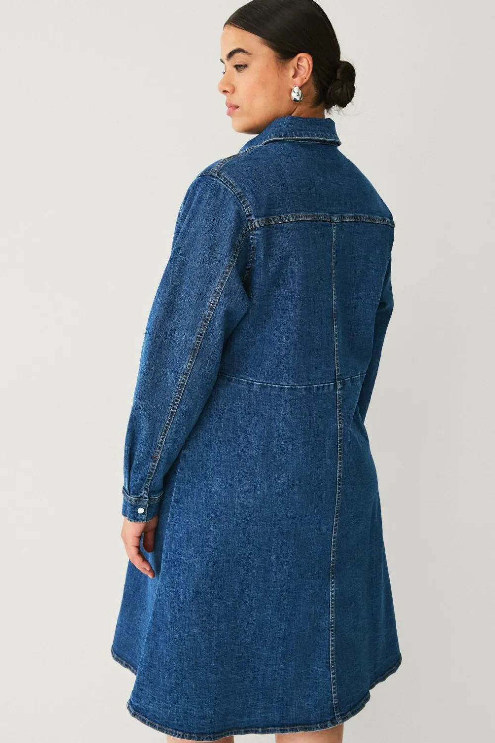 Ellos Kjoler>Plus collection Skjortekjole i denim Mørk blå