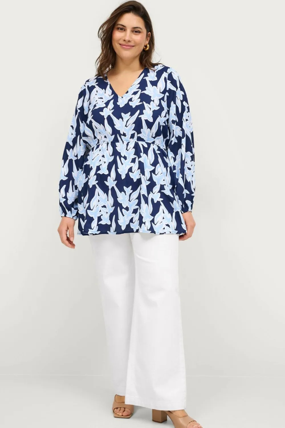 Ellos Plus collection Tunika Cilla Blå blomstret Sale