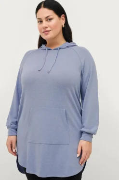 Ellos Tunikaer|Sweatshirts & Hoodies>Plus collection Sweatshirttunika med hætte Lyseblå