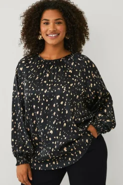 Ellos Skjorter & Bluser>Plus collection Bluse i satin sort mønstret
