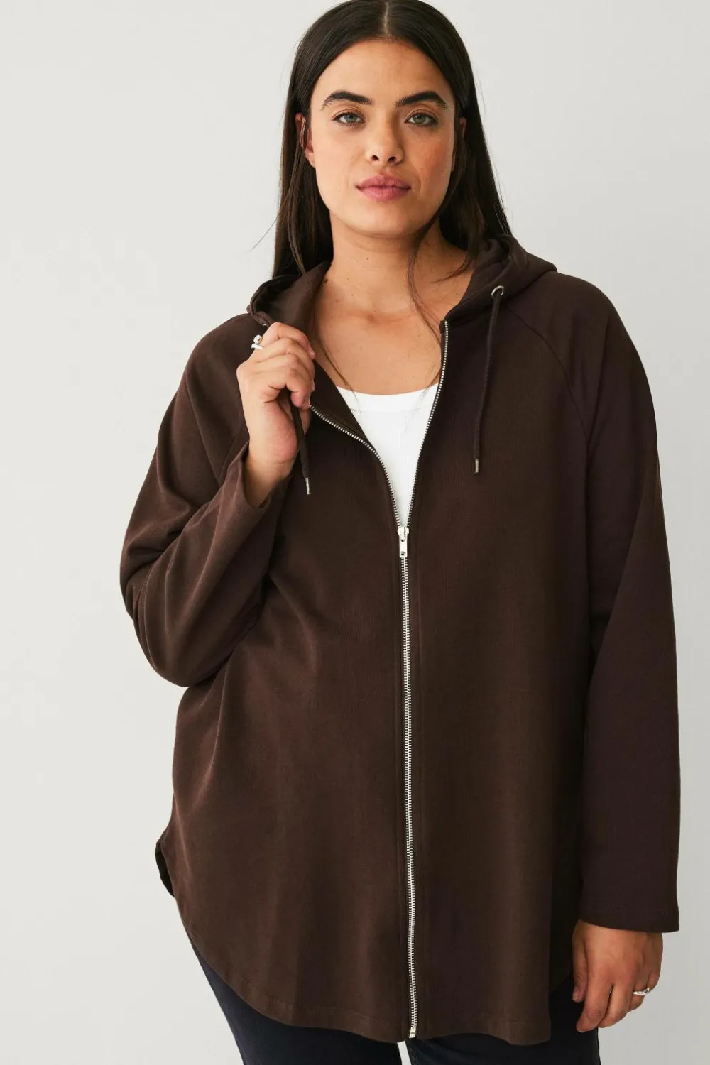 Ellos Plus collection Sweatshirt med hætte og lynlås Mørkebrun Outlet