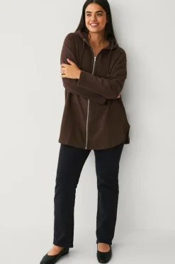 Ellos Plus collection Sweatshirt med hætte og lynlås Mørkebrun Outlet