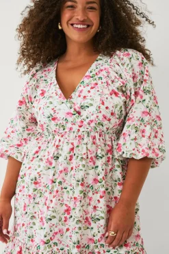Ellos Plus collection Kjole i bomuldsvæv Rosa blomst Outlet