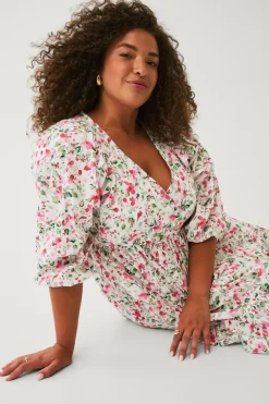Ellos Plus collection Kjole i bomuldsvæv Rosa blomst Outlet