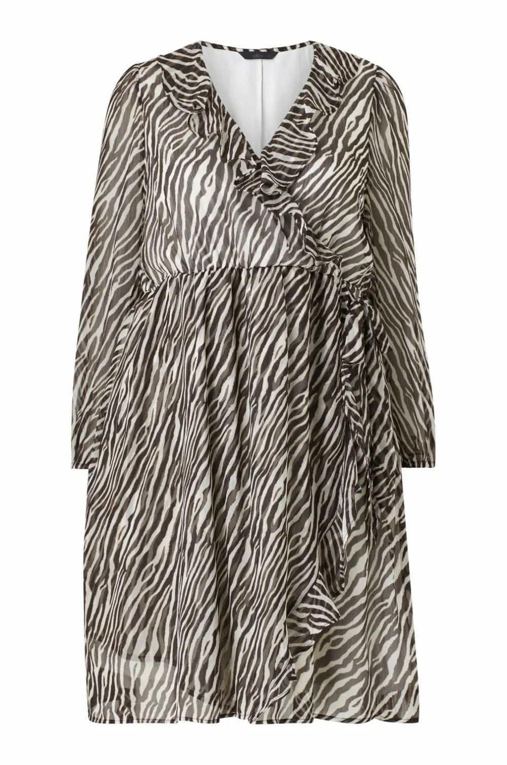 Ellos Plus collection Slå-om kjole med flæser Brun zebra Best