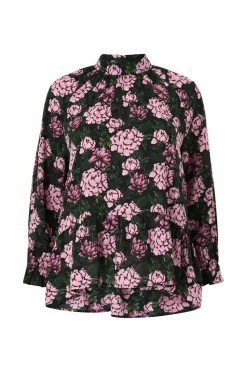 Ellos Plus collection Chiffonbluse med flæser Rosa blomstret