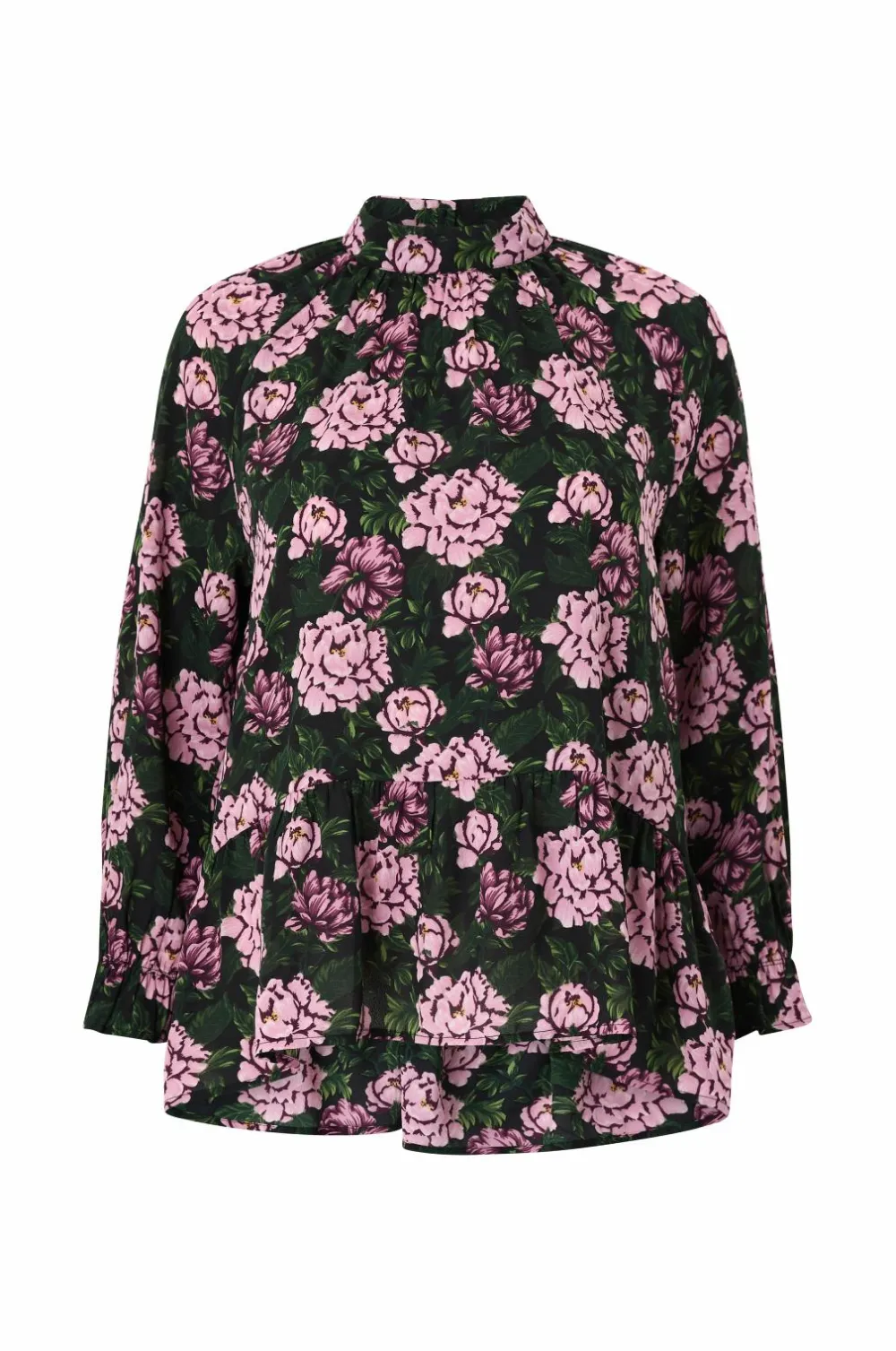 Ellos Plus collection Chiffonbluse med flæser Rosa blomstret