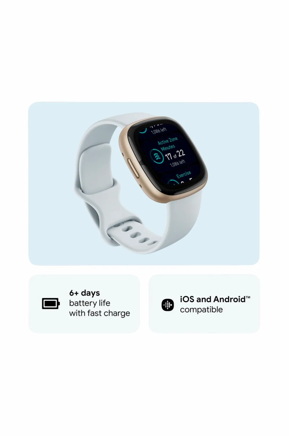 Fitbit Sense 2, Blue Mist/Soft Gold Hot