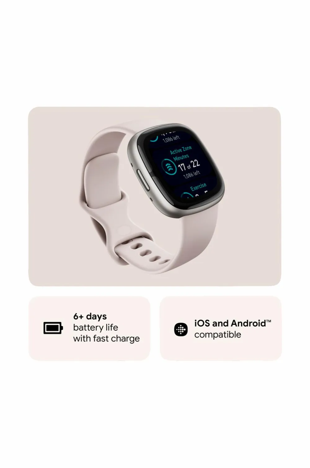Fitbit Ure|Ure>Sense 2, Lunar White/Platinum