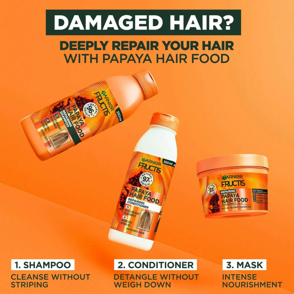 Garnier Hår|Hår>Fructis Hair Food Papaya Conditioner For Damaged Hair 350 Ml No Color