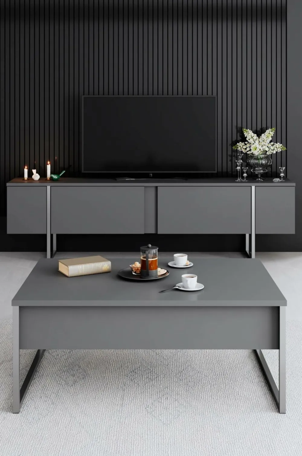 Hanah Home Tv-Bænke>TV-bænk Laurel Antracit/sølv