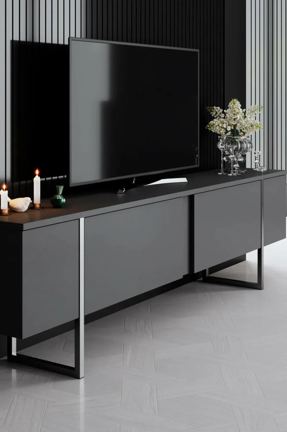 Hanah Home Tv-Bænke>TV-bænk Laurel Antracit/sølv