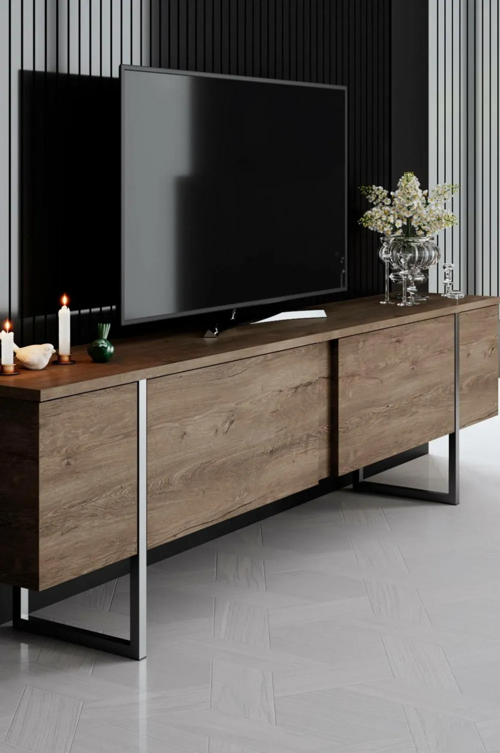 Hanah Home Tv-Bænke>TV-bænk Laurel Valnød/sølv