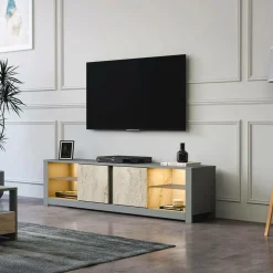 Hanah Home Tv-Bænke>TV-bænk Lina Grå/Travertin