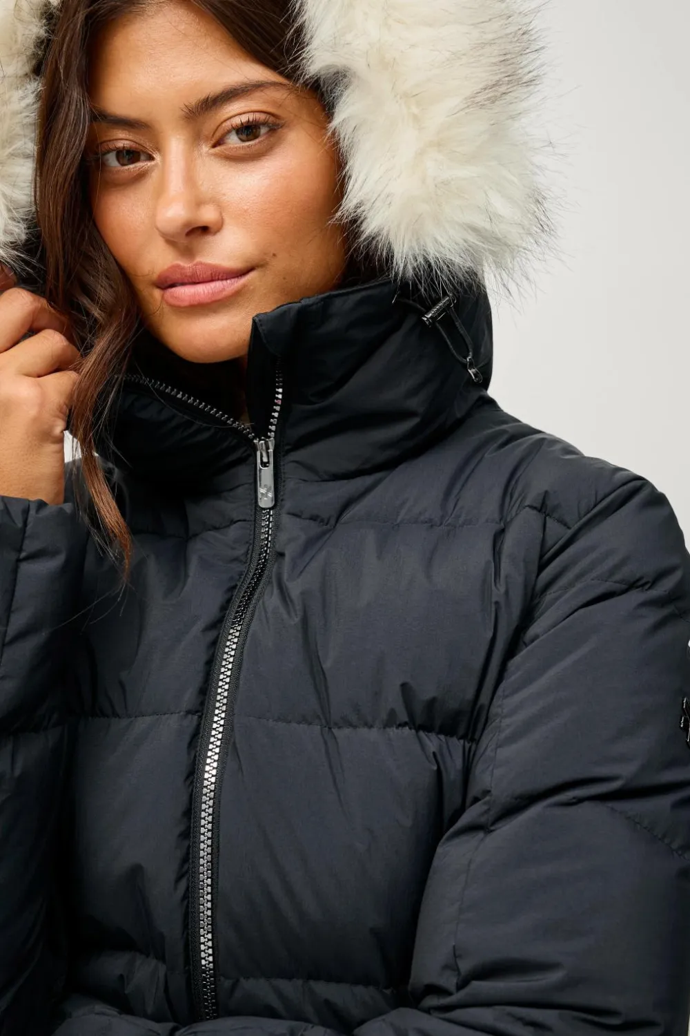 Áhkká Dunfrakke Gold Mid Down Coat Matte Sort Sale