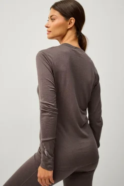 Áhkká Langærmet undertrøje Merino Wool LS Tee W Mørkebrun Best