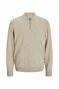 Jack & Jones Trøjer>Trøje jjeEmil Knit Polo Half Zip LS Noos Oatmeal