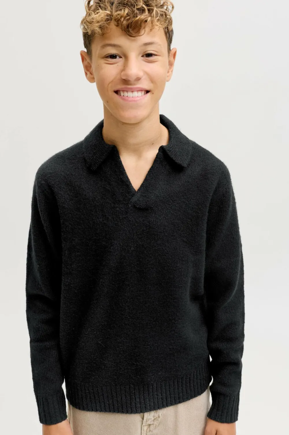 Jack & Jones Trøjer & Cardigans>Junior Pullover jjoho Ollie Knit Split Neck Jnr Black