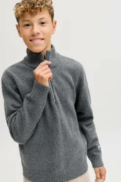 Jack & Jones Junior Trøje jorNorrebro Knit Half Zip Jnr Dark grey melange Outlet