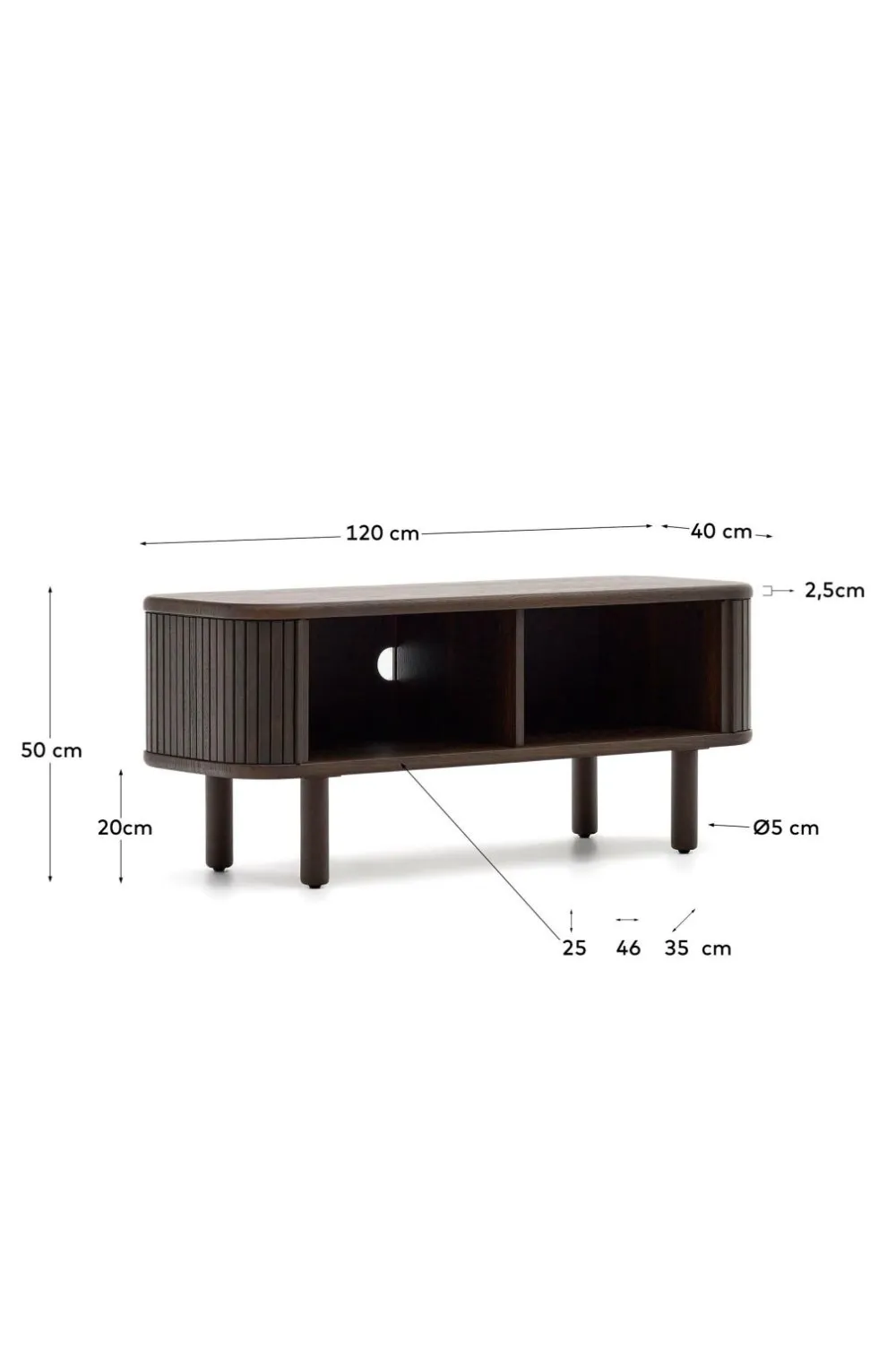 Kave Home Tv-Bænke>Mailen tv-bord med 2 døre i askefinér med mørk finish 120 x 50 cm Brun