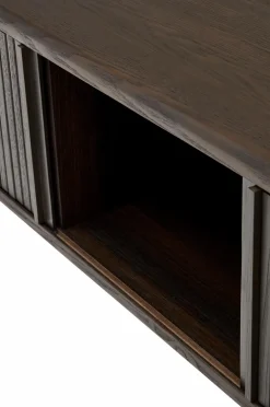 Kave Home Mailen tv-bord med 2 døre i askefinér med mørk finish 200 x 50 cm Brun Hot