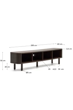 Kave Home Mailen tv-bord med 2 døre i askefinér med mørk finish 200 x 50 cm Brun Hot