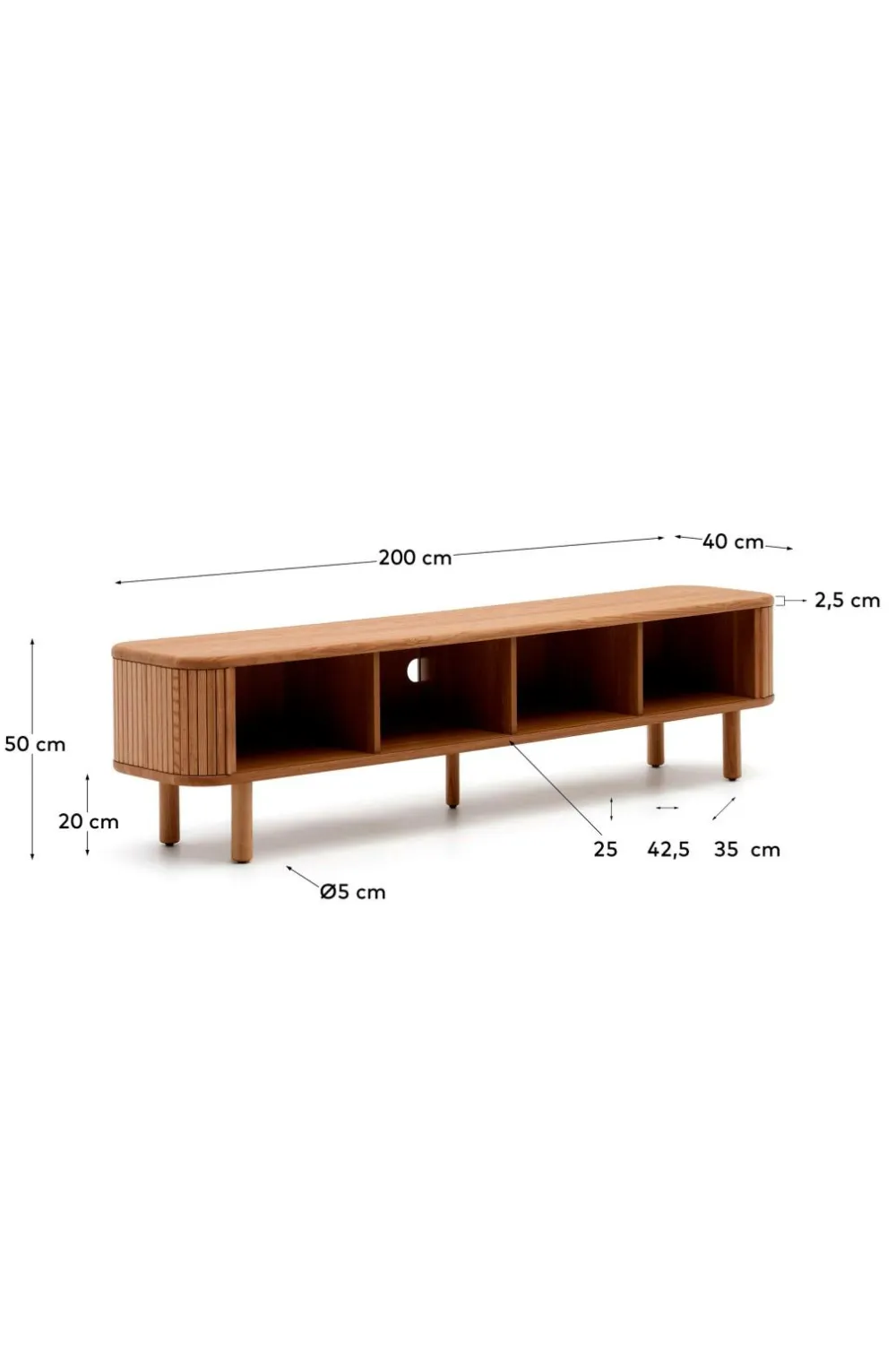 Kave Home Tv-Bænke>Mailen tv-bord med 2 døre i askefinér med mørk finish 200 x 50 cm Naturlig