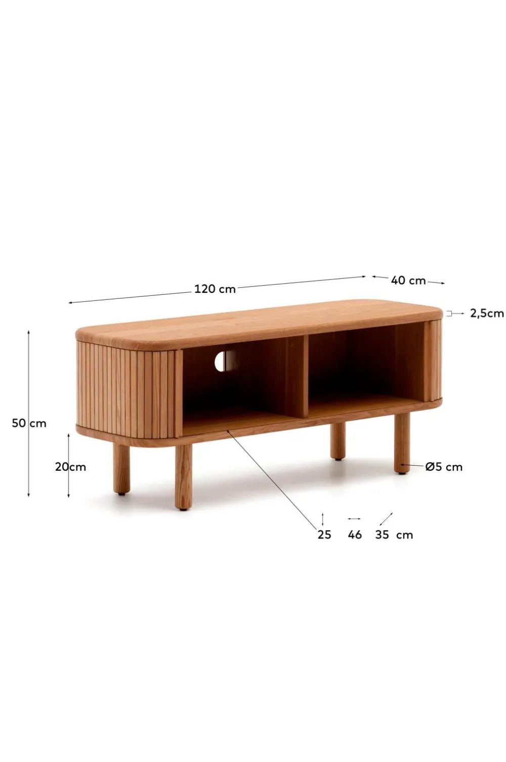 Kave Home Mailen tv-bord med 2 døre i askefinér med mørk finish 120 x 50 cm Naturlig