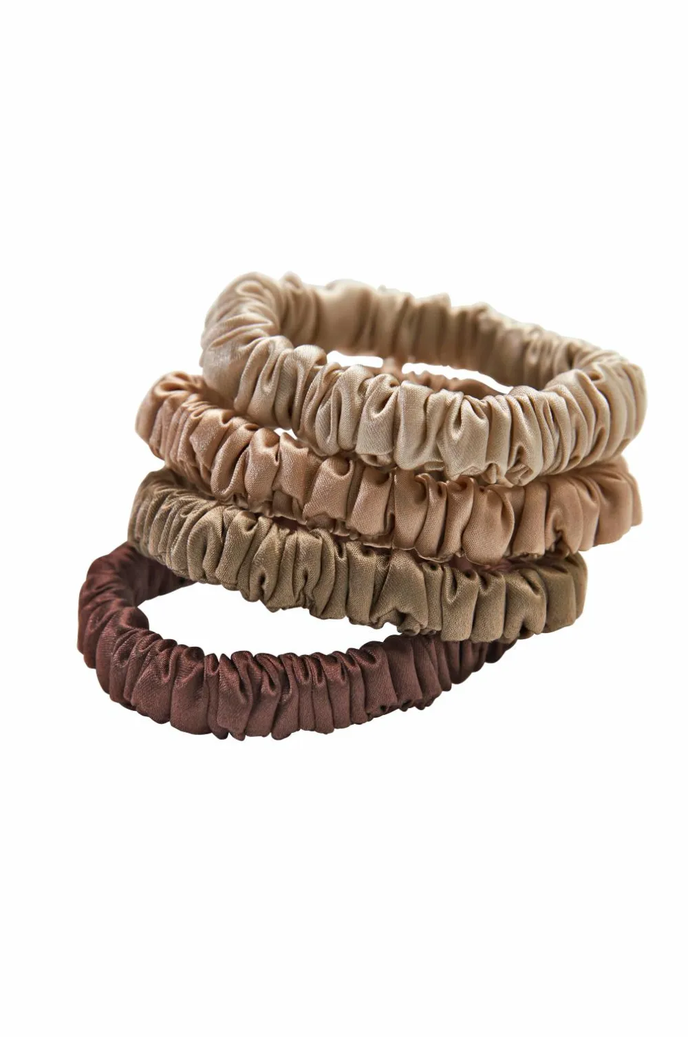 Lenoites Mulberry Silk Skinny Scrunchies Beige, Light Brown , Brown, Coffee Clearance
