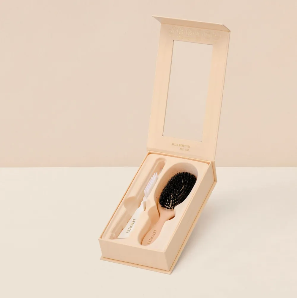 Lenoites Hårbørster>Wild Boar Hair Brush With Cleaning Tool Blush