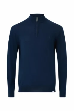 Les Deux Uldtrøje Greyson Half-zip Merino Knit Dark navy Outlet
