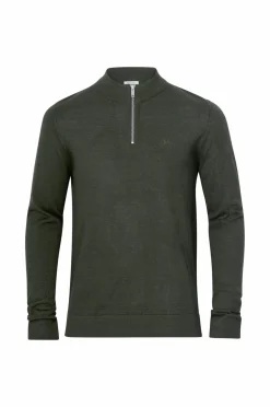 Lindbergh Trøjer>Trøje Half Zip Merino Mock Neck Dk army