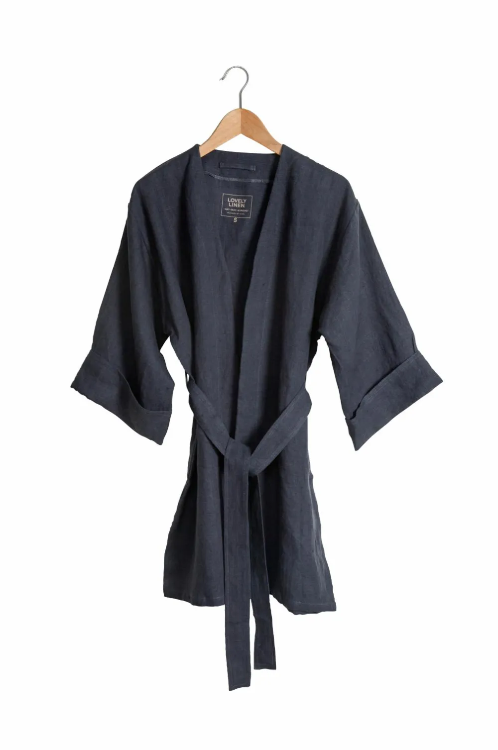 Lovely Linen Kimono Lovely i vasket hør Dark grey New