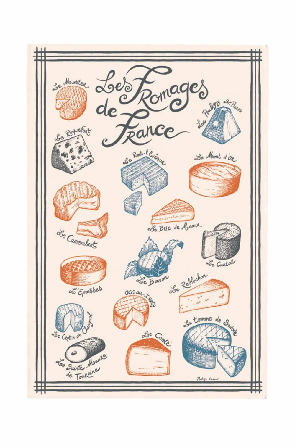 Maison Vivaraise Køkkentekstiler>Køkkenhåndklæde Fromages De France 48 X 72 Ecru