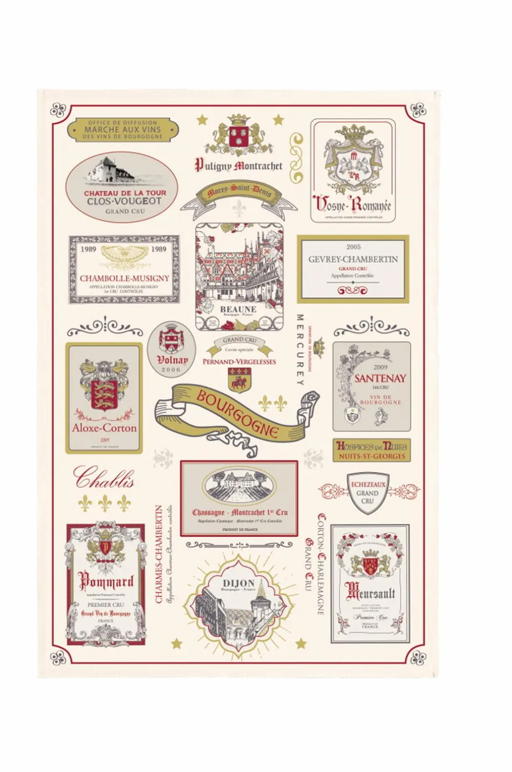 Maison Vivaraise Køkkentekstiler>Køkkenhåndklæde Etiquettes Bourgogne 48x72 Multi