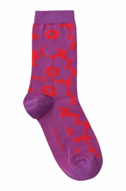 Marimekko Ankelstrømper Linjaus Unikko violet/rød Sale