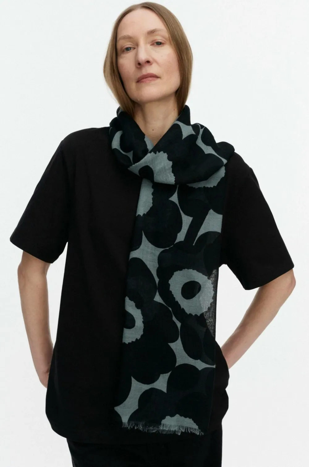 Marimekko Tørklæde Fiore Unikko Black/Grey Outlet