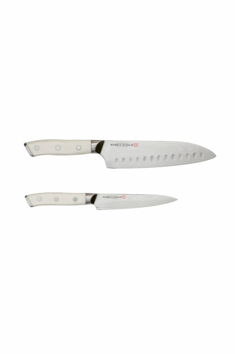 Markus Aujalay Køkkenknive & Knivtilbehør>Japansk Knivsæt Damaskus 2 dele Nikkelpletteret messing