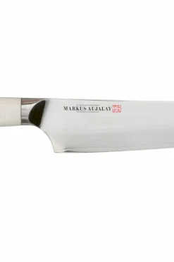 Markus Aujalay Køkkenknive & Knivtilbehør>Kokkekniv Damaskus 32 cm Nikkelpletteret messing